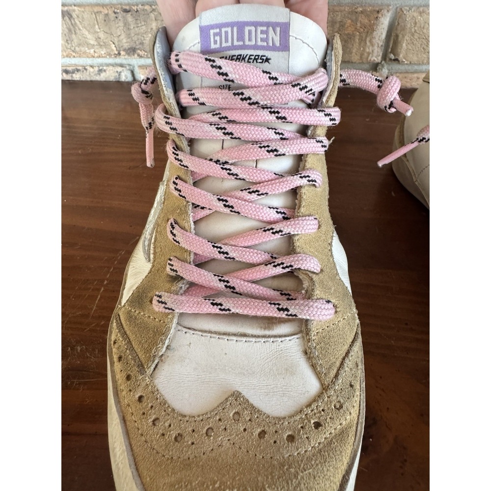 Golden Goose Mid Star High Top Sneakers Gold Glitter Pink Laces Suede Star 38 - Picture 9 of 11